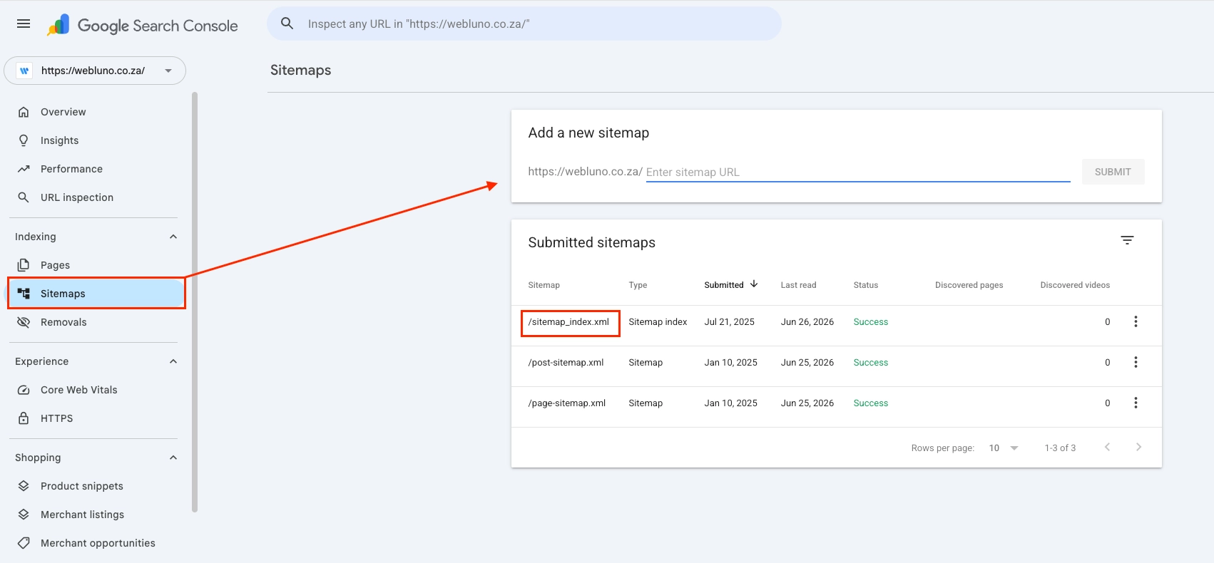 demonstration of submitting a sitemap with google search console