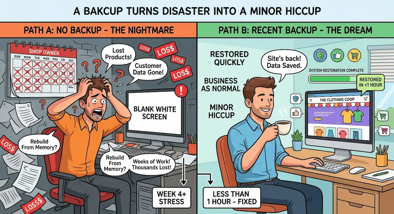 image of a online shop owner showing why you should back up your website