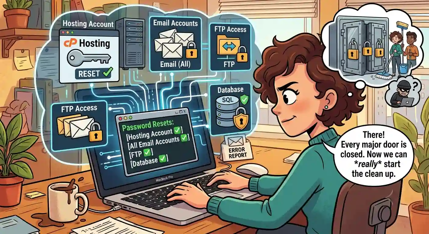 cartoon image showing how webluno cleaned up a hacked wordpress website