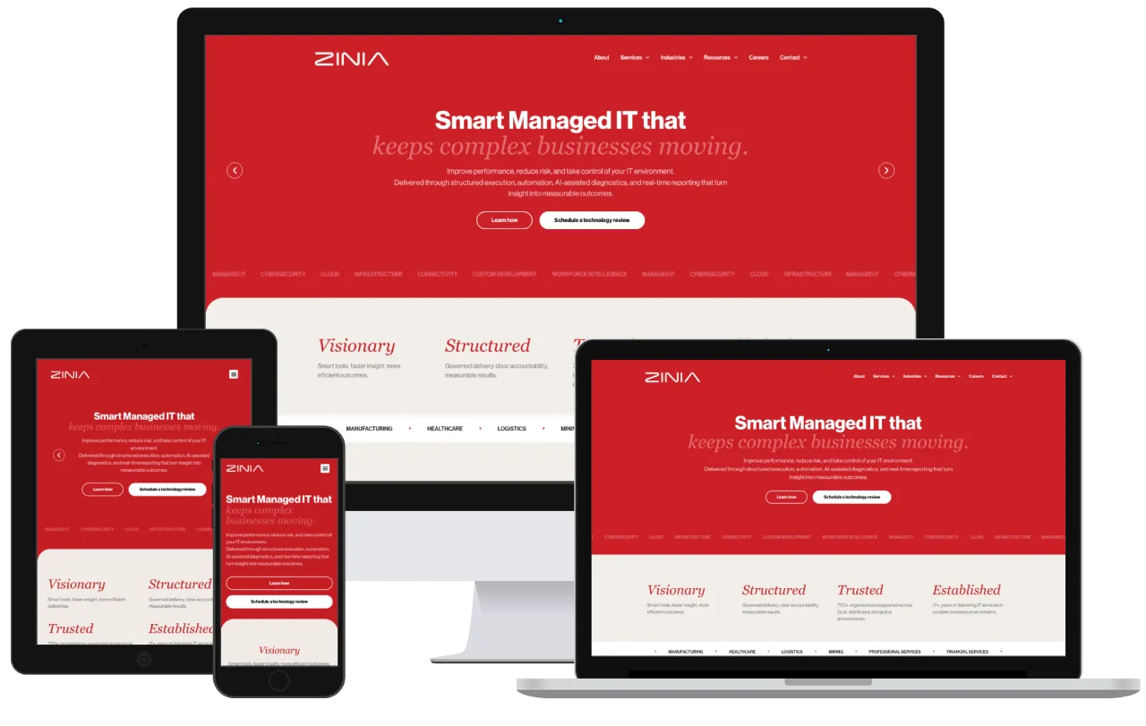 zinia website redesign by webluno