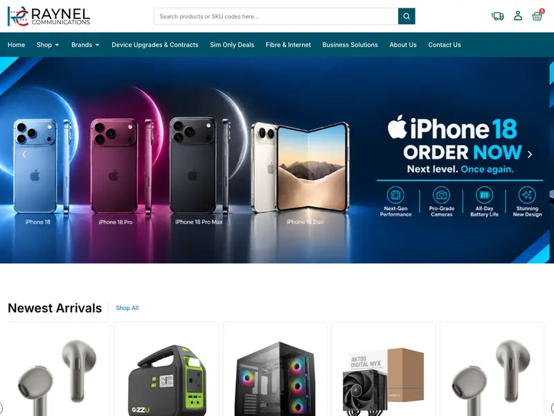 Raynel Communications online store homepage built on WordPress and WooCommerce