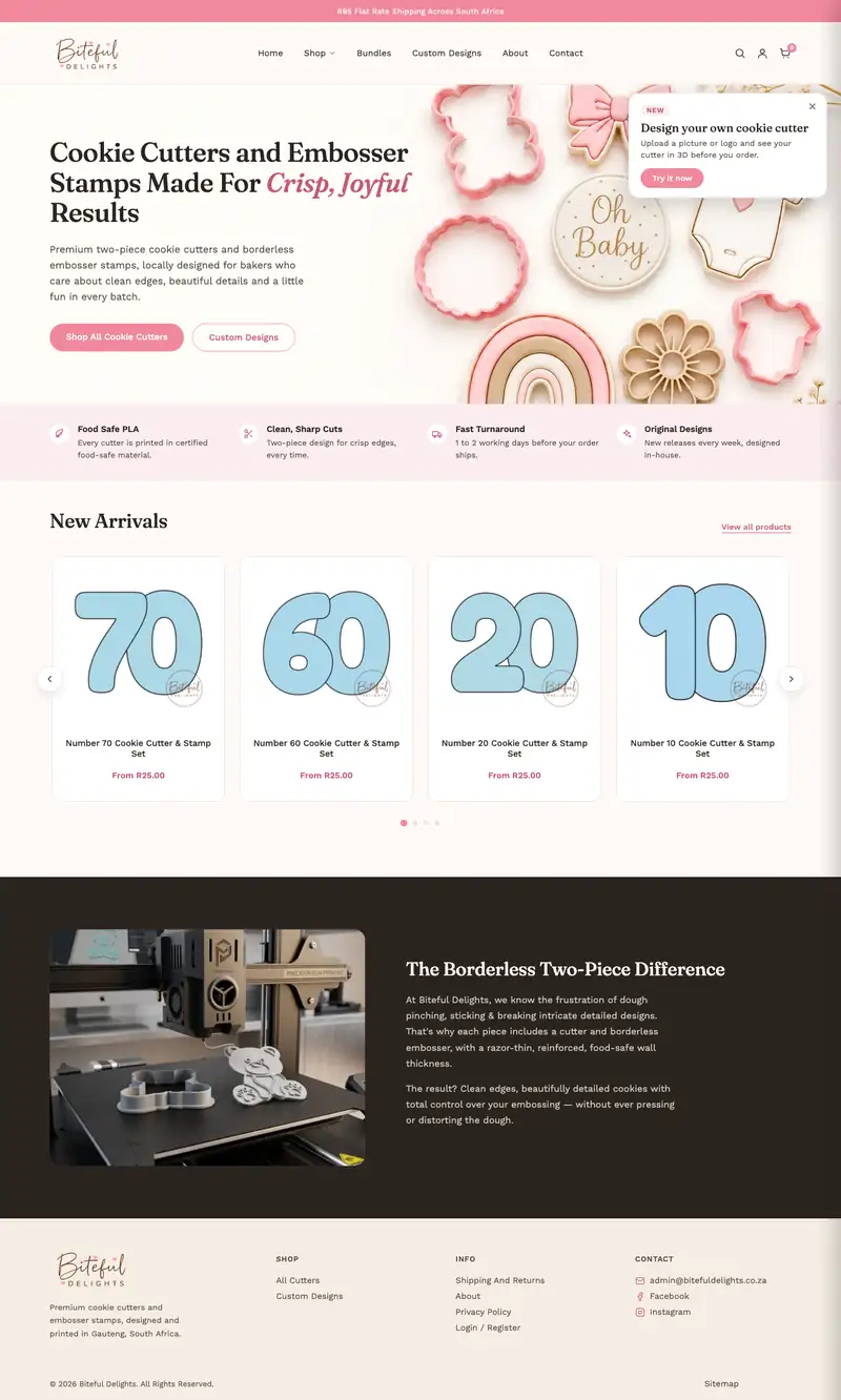 Biteful Delights website design, full page