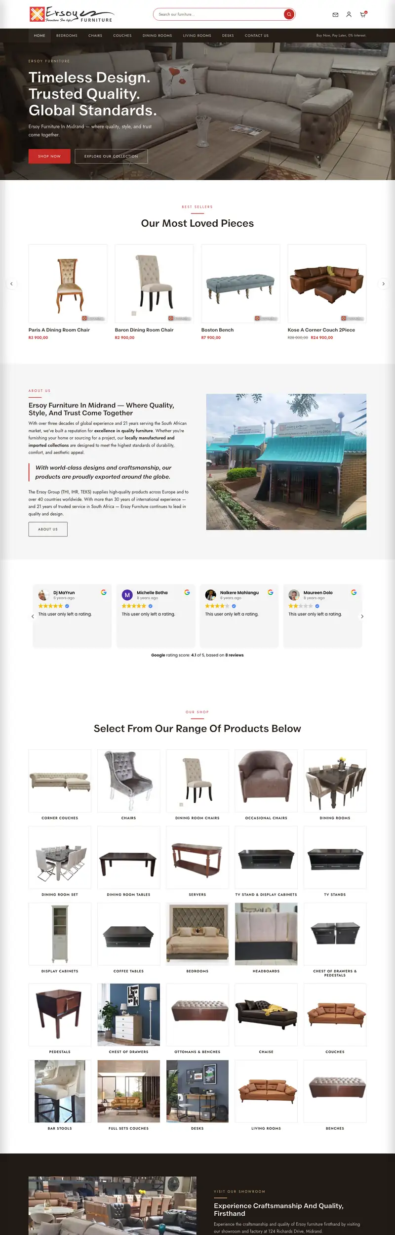 Ersoy Furniture website design, full page