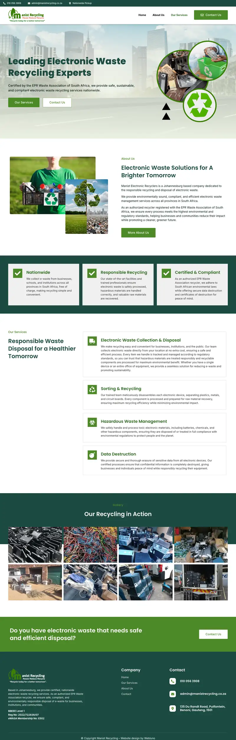 Manist Recycling website design, full page