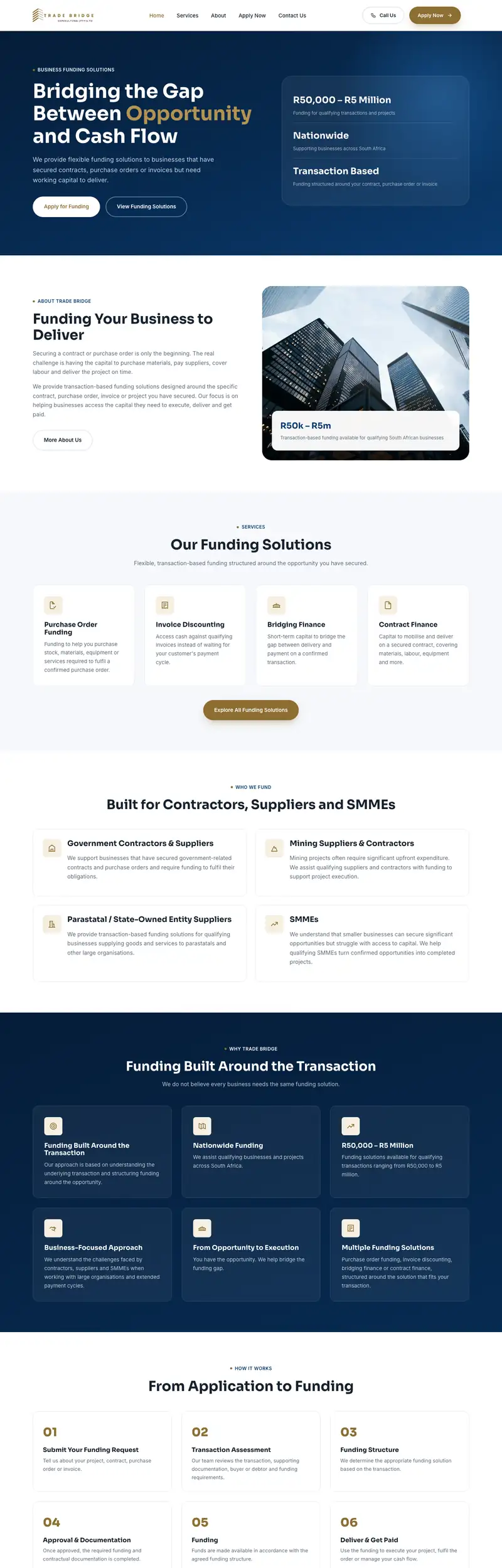 Trade Bridge Consulting website design, full page